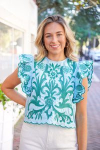 Embroidered light blue top