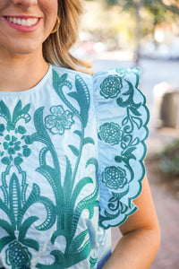 Embroidered light blue top