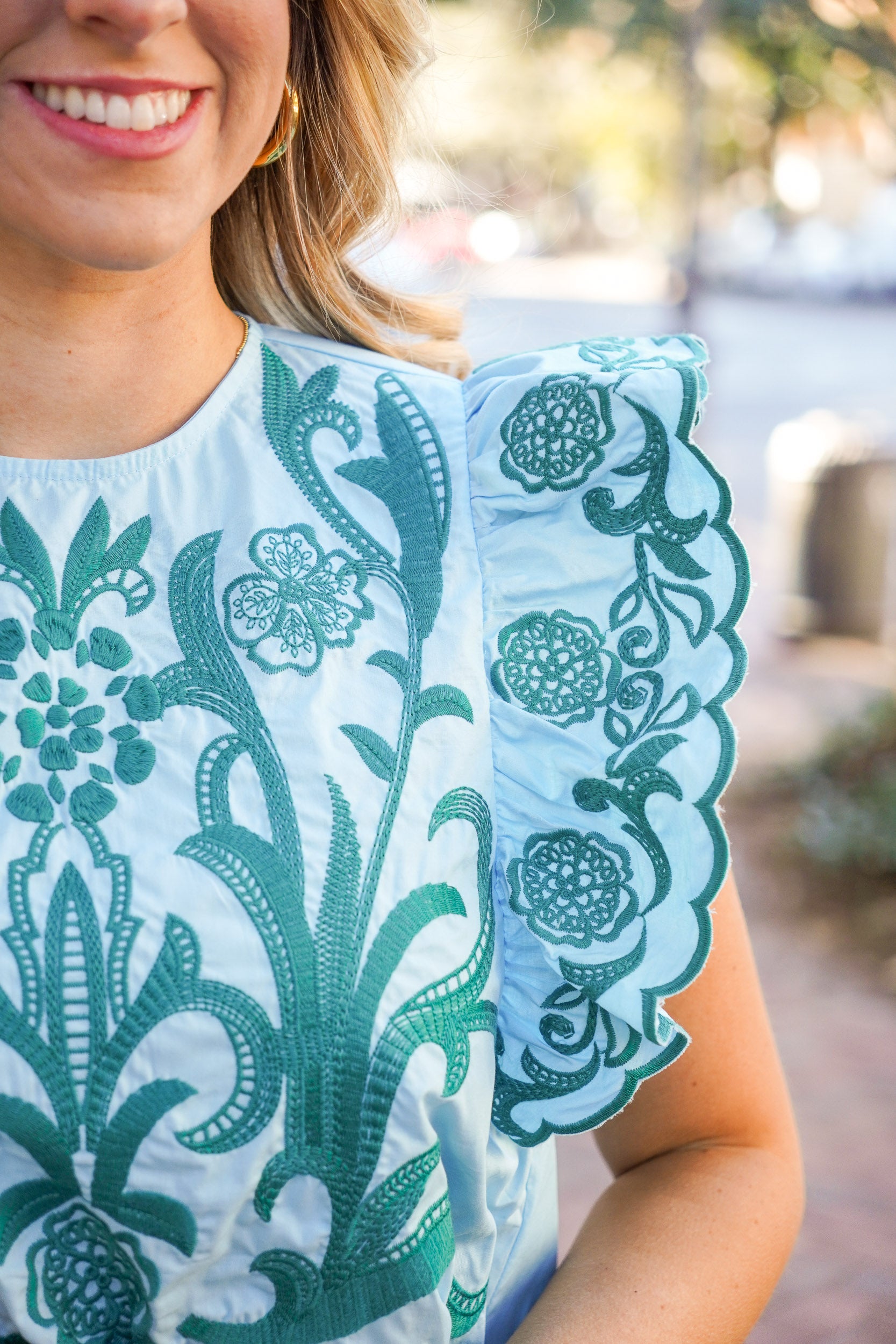 Embroidered light blue top