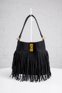 Fringe Bucket Bag in Black