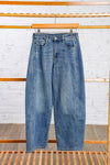 Barrel style blue jeans