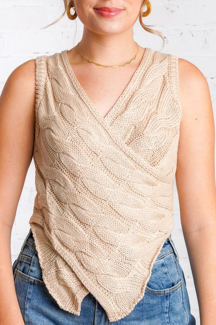 cable knit wrap sweater tank