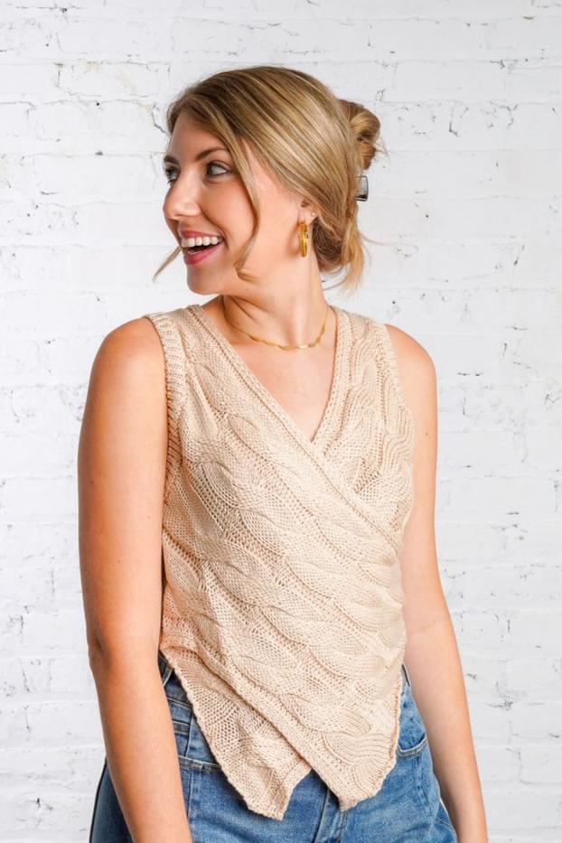 Beige cable wrap top 