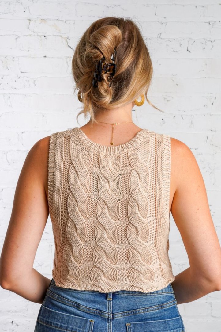 Beige cable wrap top 