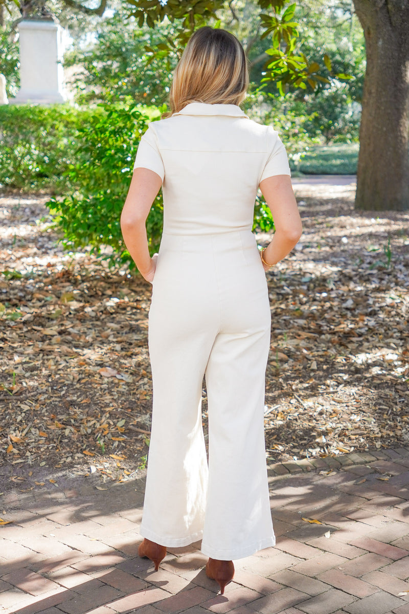 Cream denim jumpsuit 