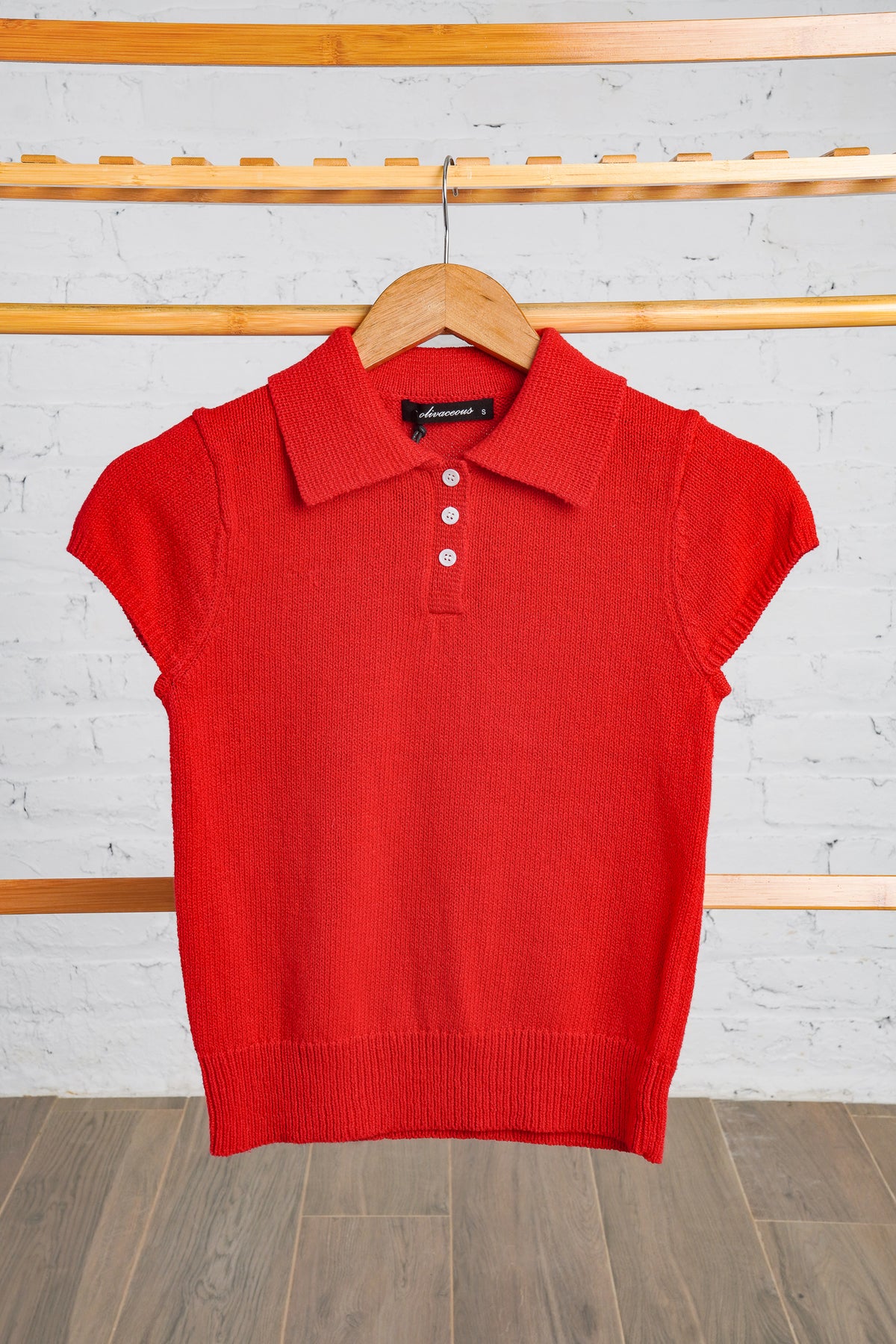 Red knit polo top