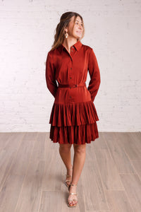 wine colored pleat dress 