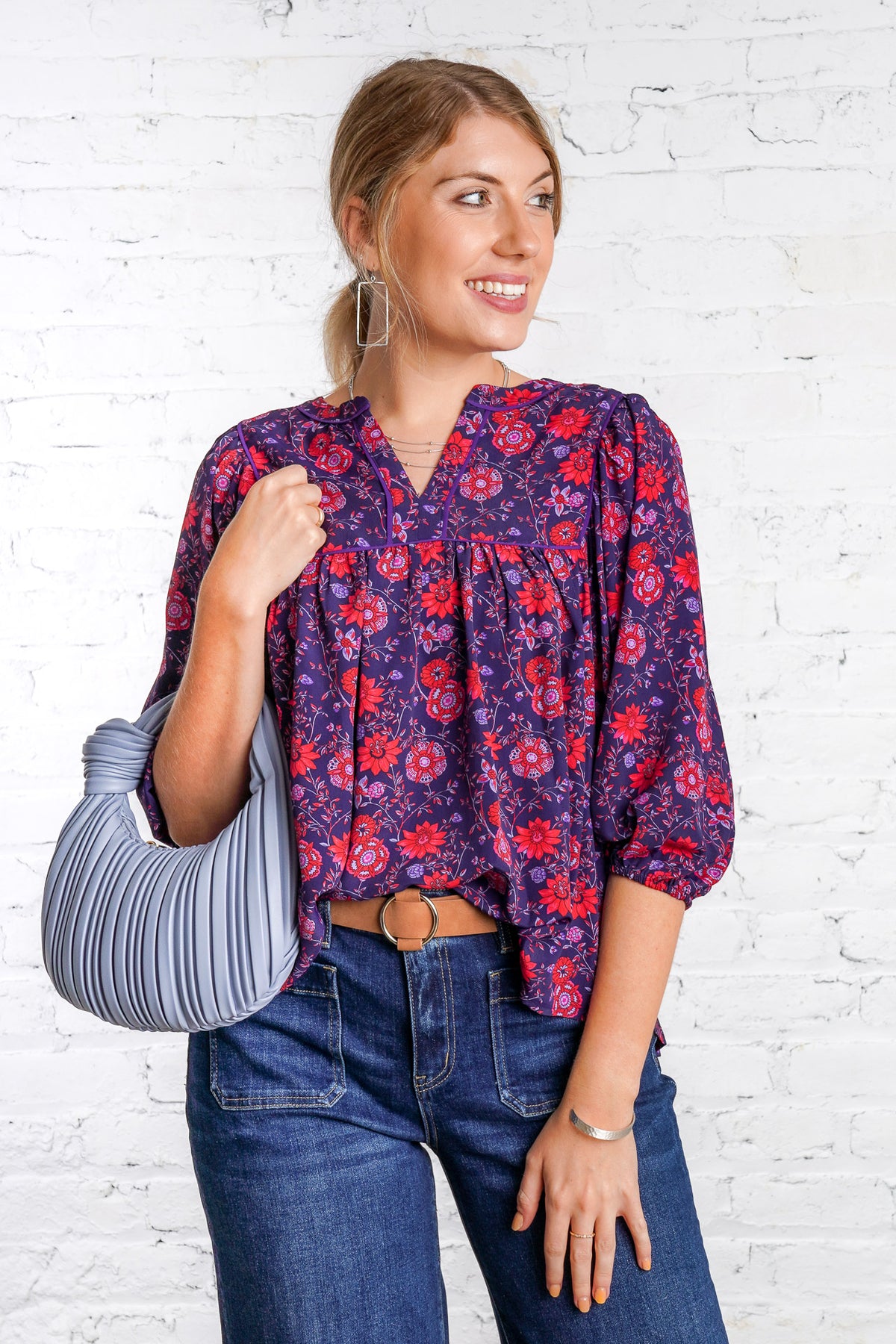 Violet floral printed blouse 