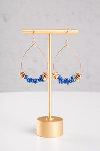 Blue Stone Drop Hoop Earrings