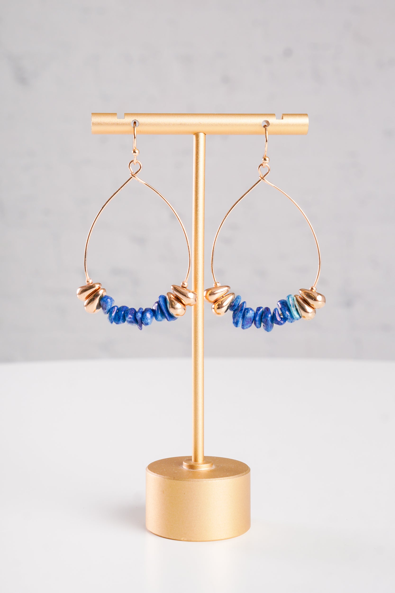 Blue Stone Drop Hoop Earrings