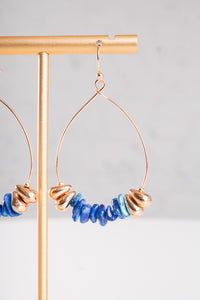 Blue Stone Drop Hoop Earrings