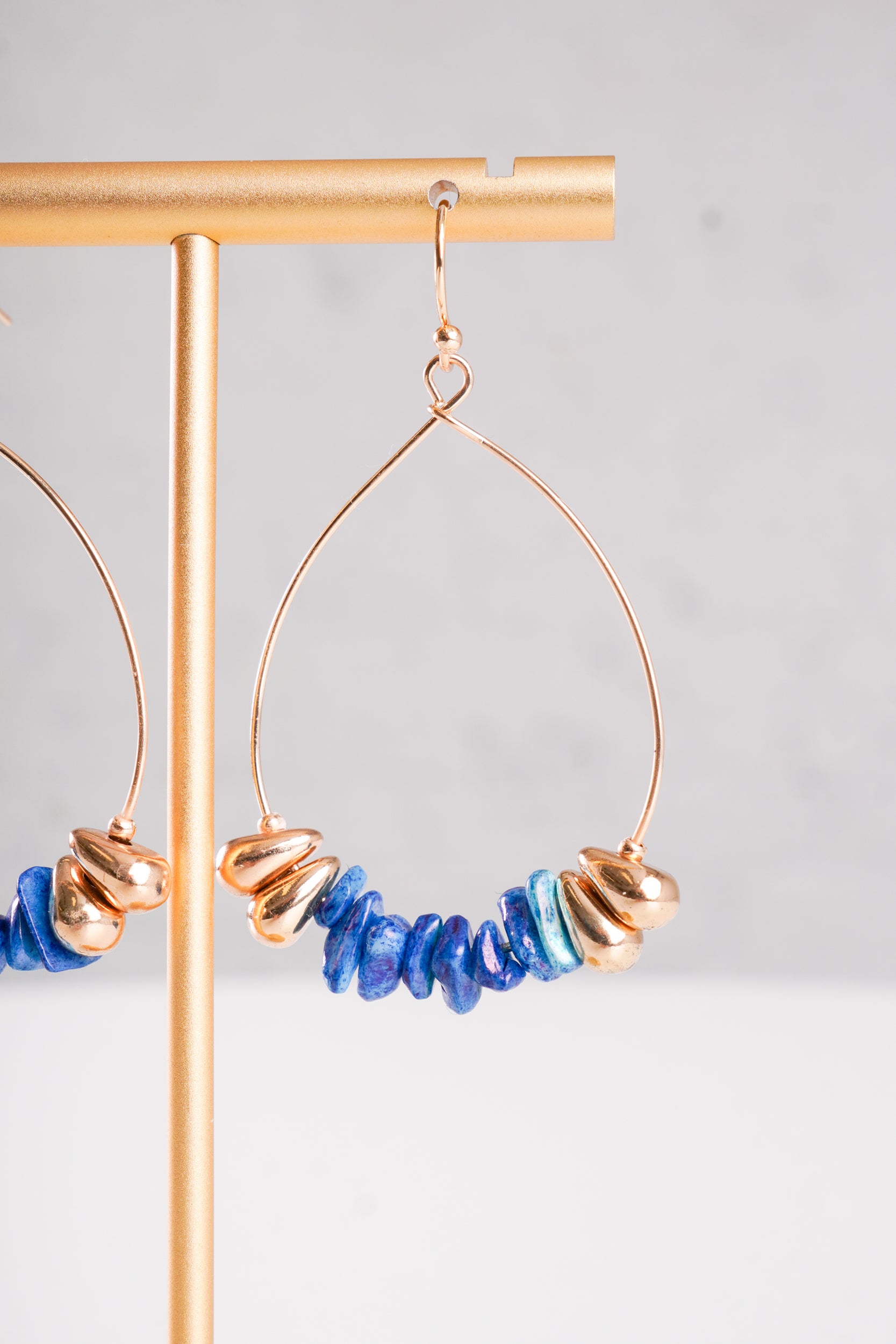Blue Stone Drop Hoop Earrings