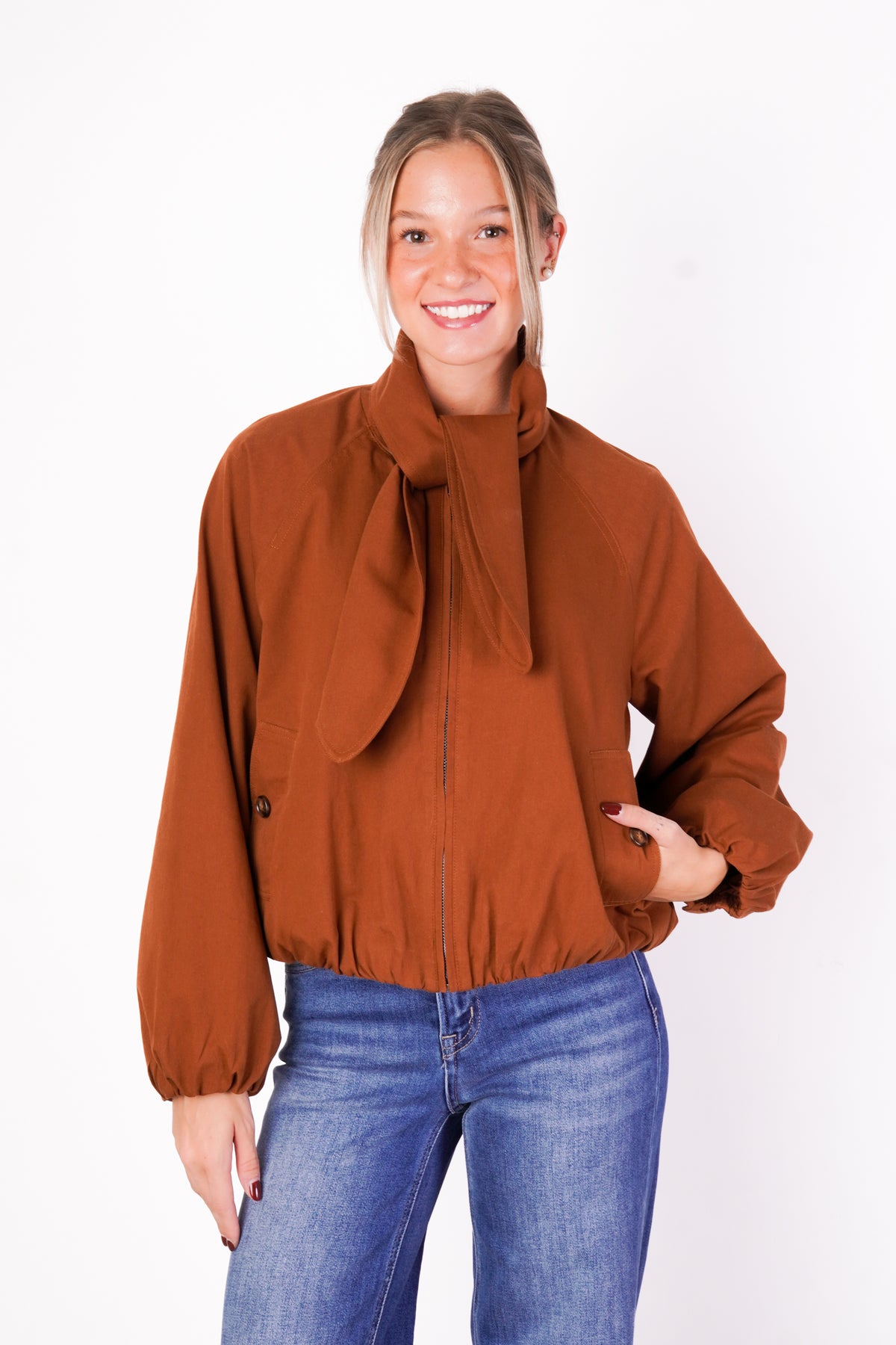Scarf Neck Bomber Jacket