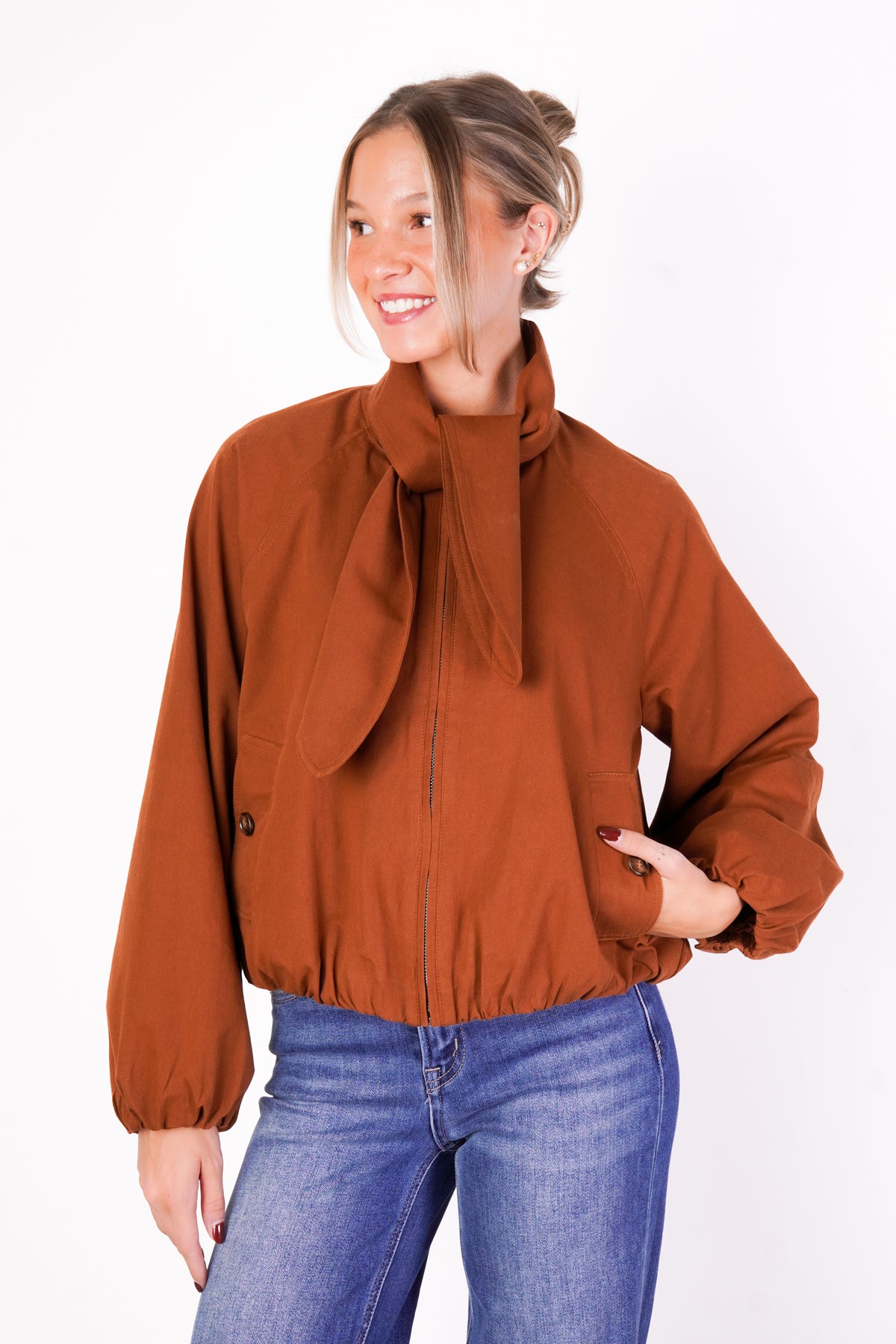 Scarf Neck Bomber Jacket