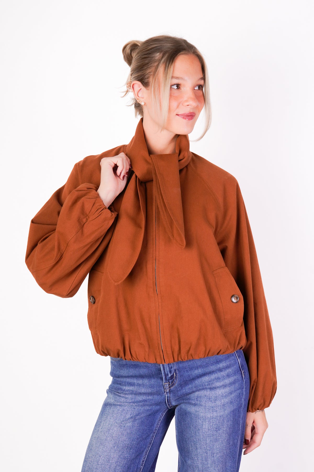 Scarf Neck Bomber Jacket