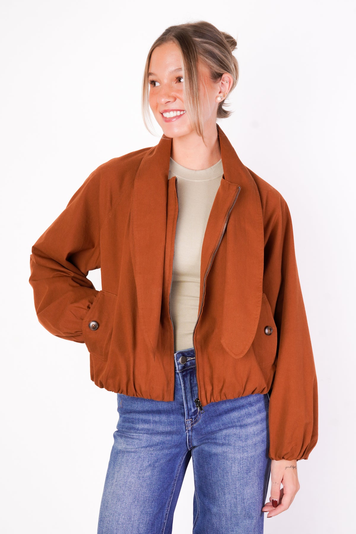 Scarf Neck Bomber Jacket