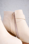 beige ankle boots with wooden soles with two buckles with side zipper 