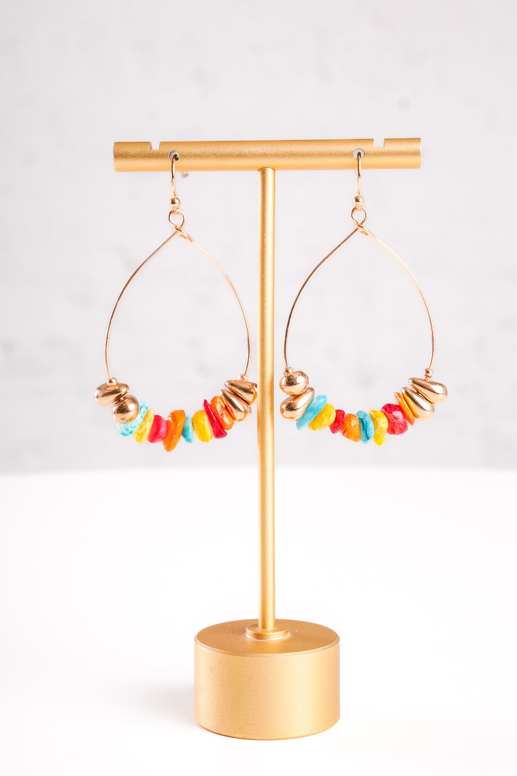 Multicolored Stone Drop Hoop Earrings