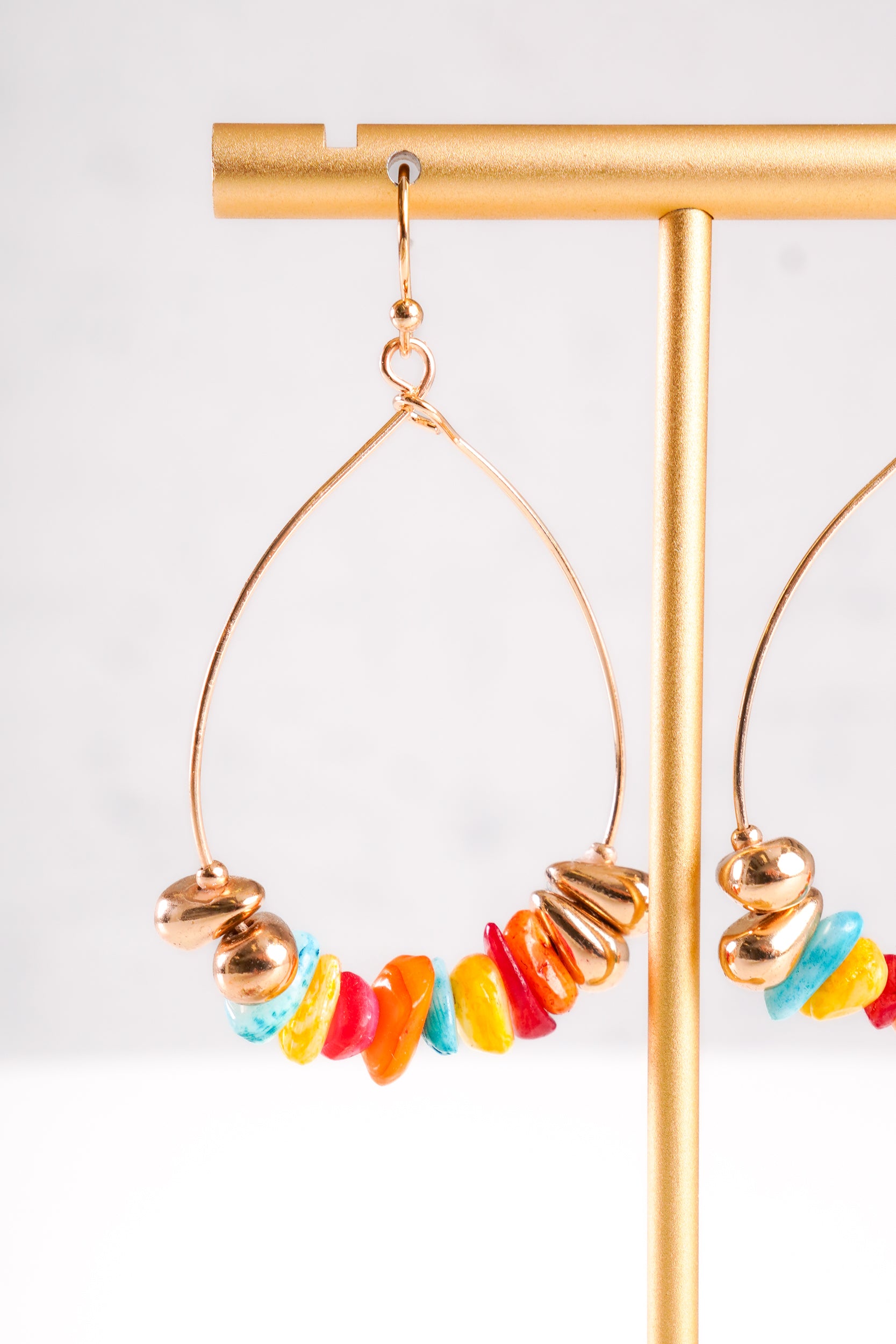 Multicolored Stone Drop Hoop Earrings