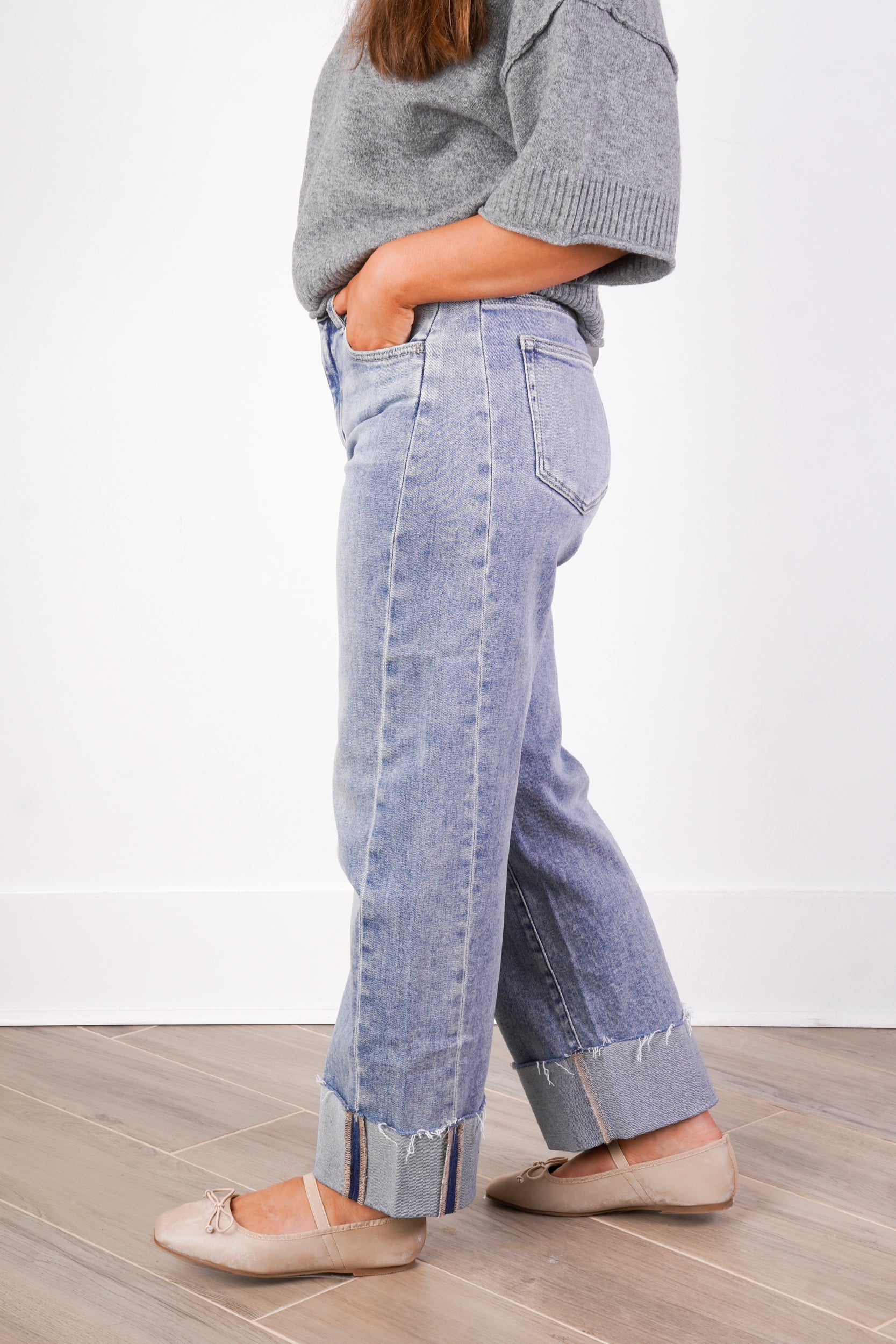 Cuffed Light Wash Denim
