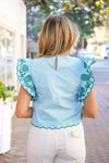 Embroidered light blue top 