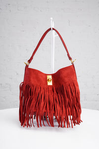 Fringe Bucket Bag in Red