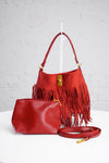 Fringe Bucket Bag in Red