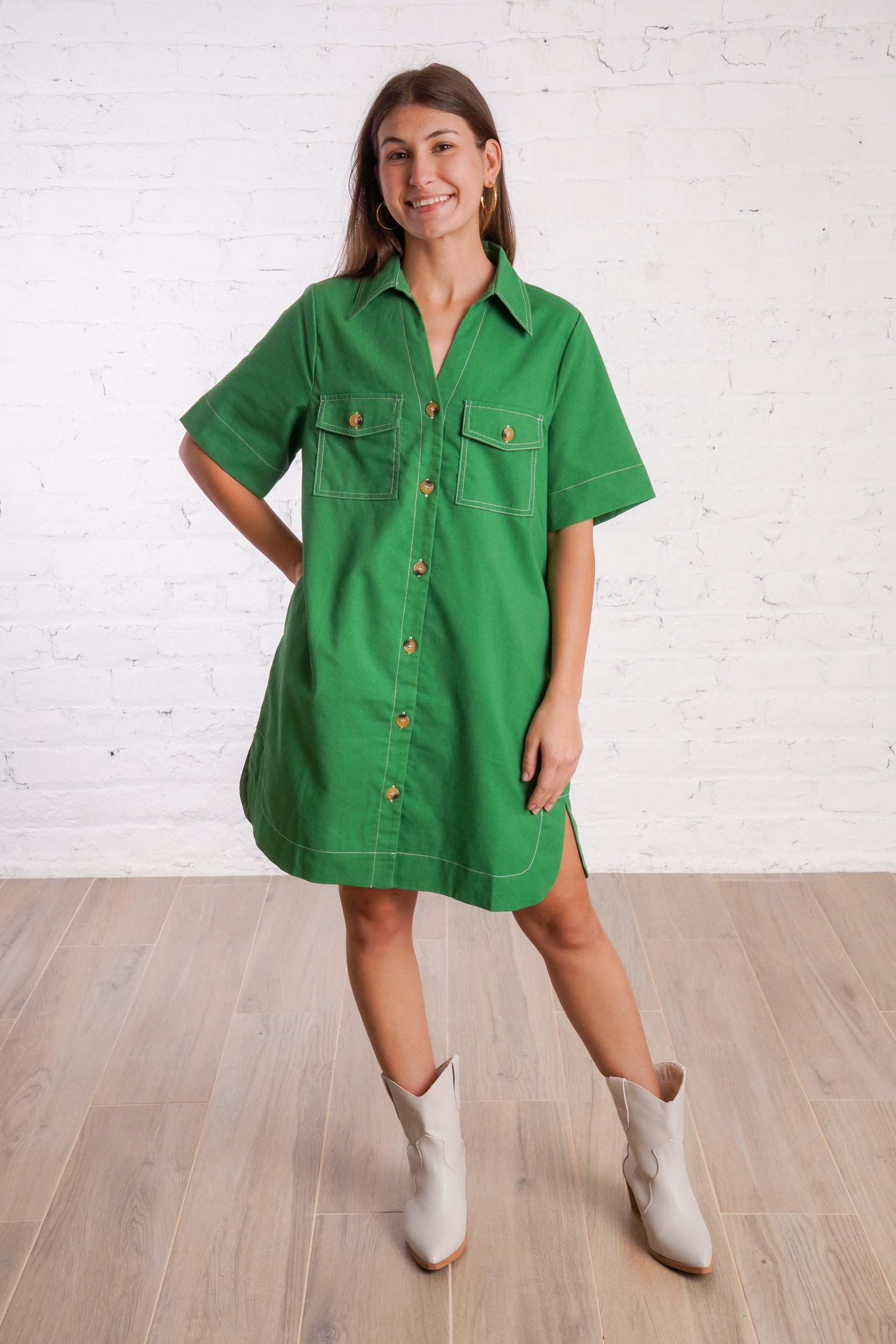 Green Utility Shirt Dress