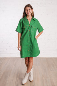 Green Utility Shirt Dress