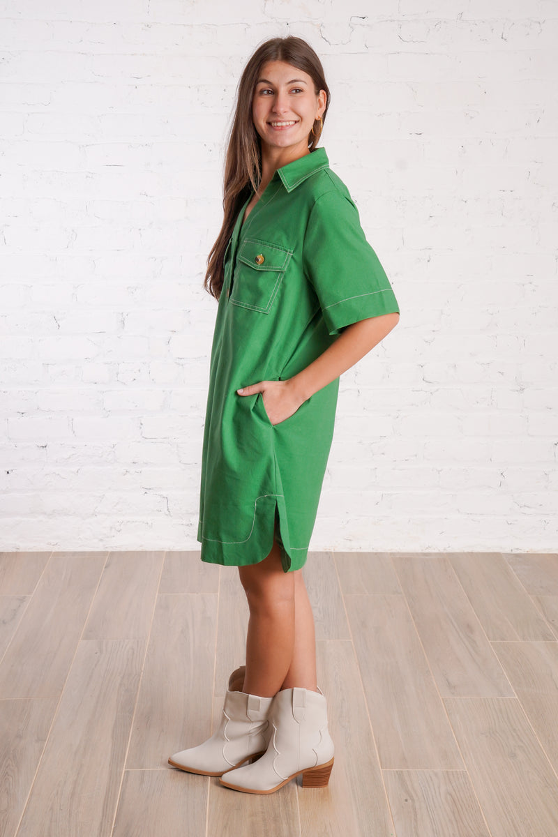Green Utility Shirt Dress Medium