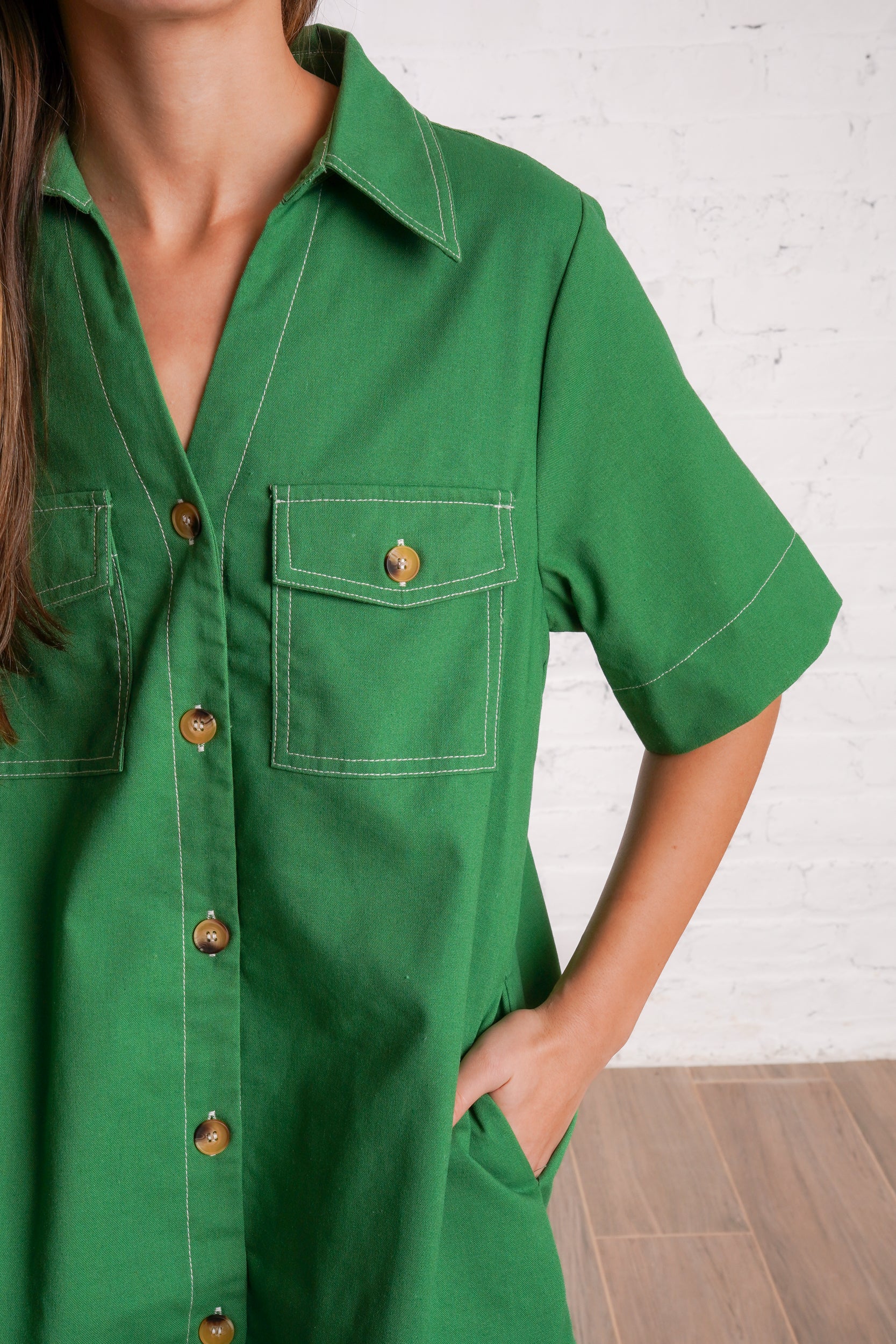 Green Utility Shirt Dress