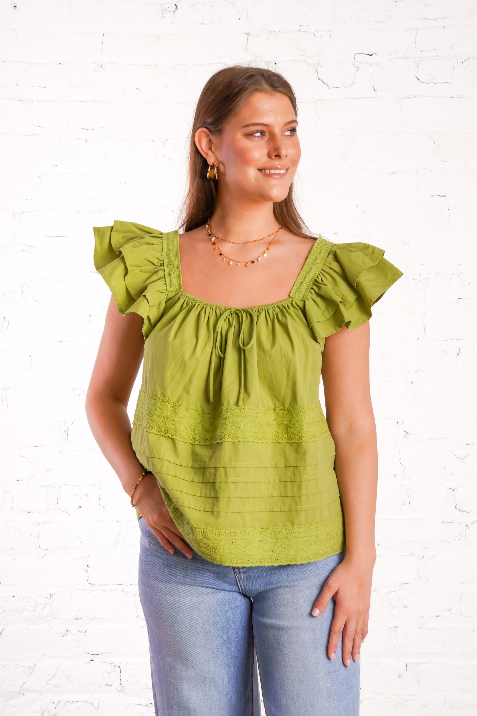Moss Ruffle Sleeve Blouse