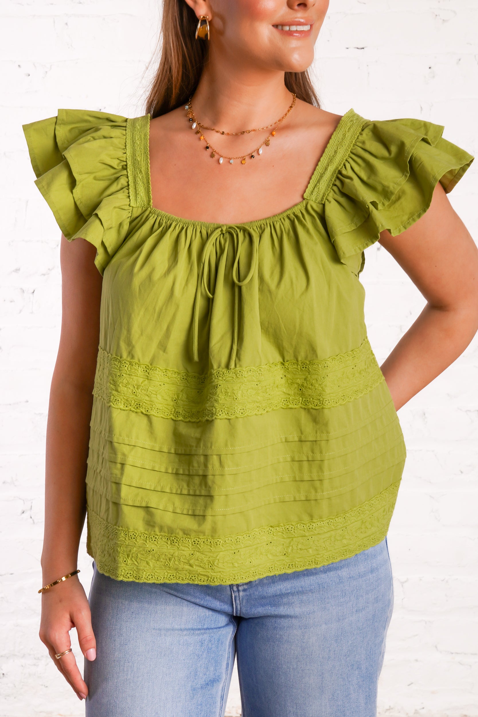 Moss Ruffle Sleeve Blouse