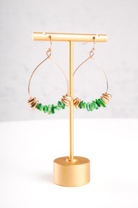 Green Stone Drop Hoop Earrings