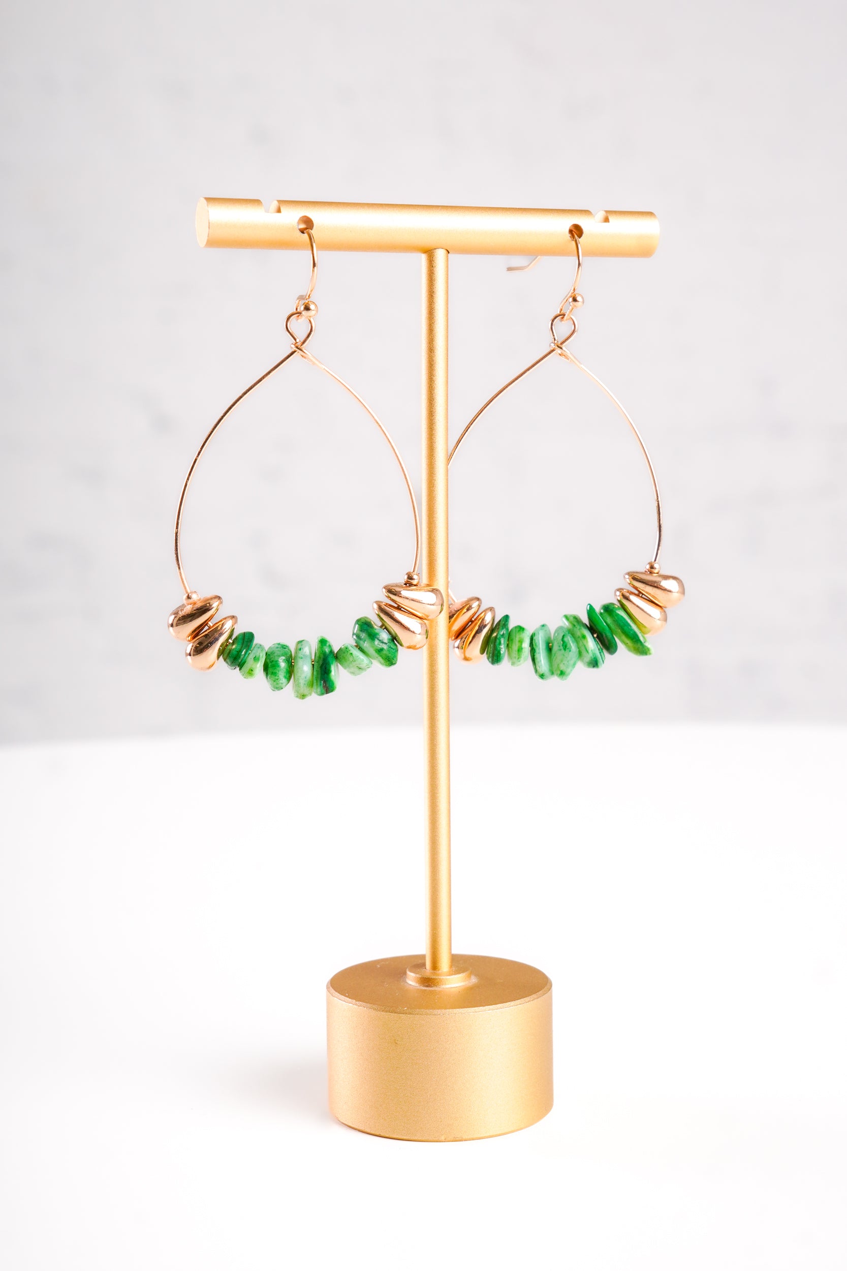 Green Stone Drop Hoop Earrings