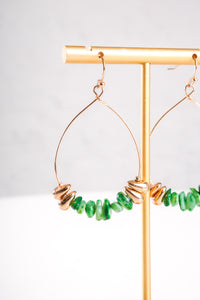 Green Stone Drop Hoop Earrings