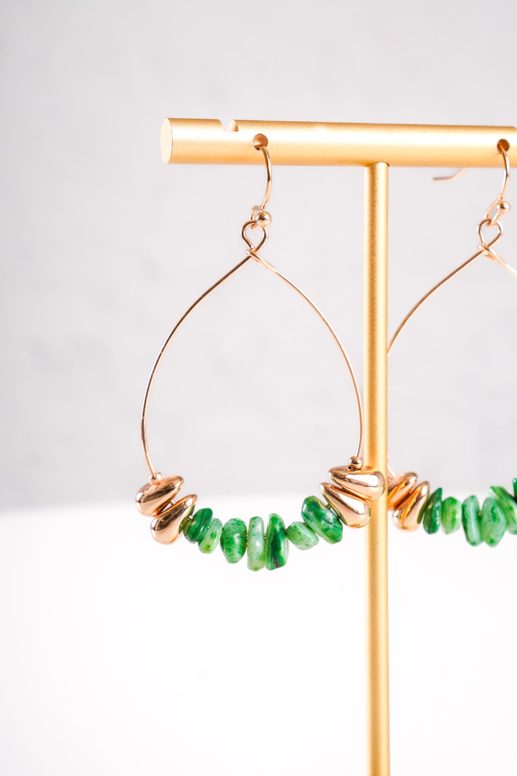 Green Stone Drop Hoop Earrings