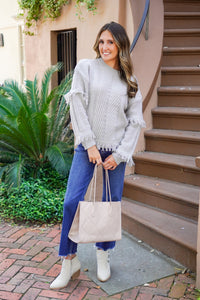 grey fringe sweater 
