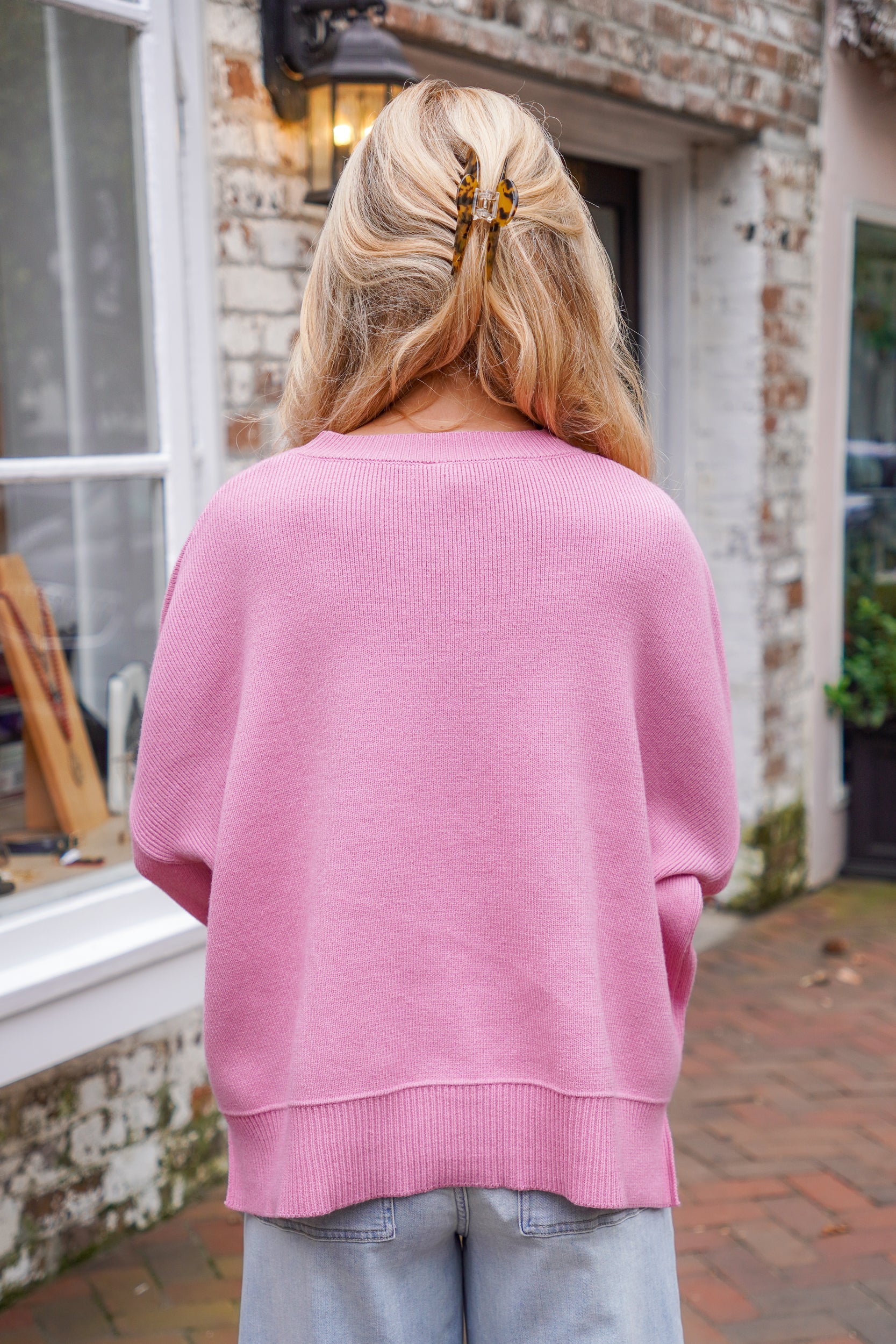pink soft pullover sweater 