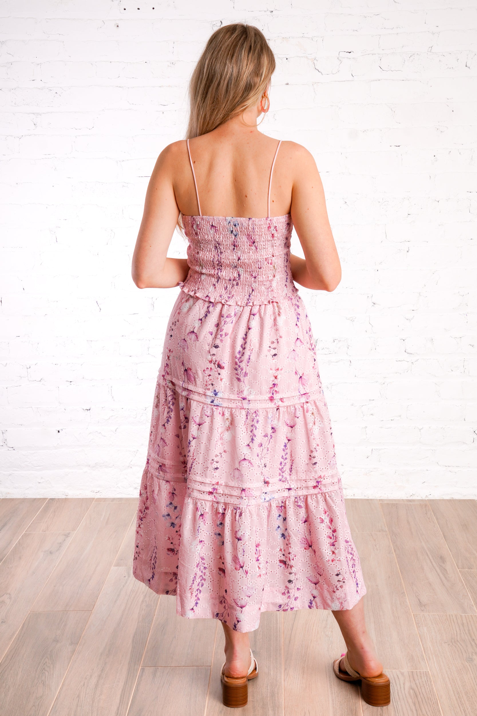 pink floral skirt set with eyelet and floral details 