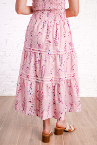 pink floral skirt set with eyelet and floral details 
