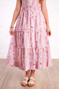 pink floral skirt set with eyelet and floral details 