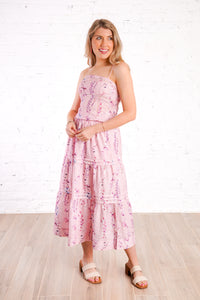 pink floral skirt set with eyelet and floral details 