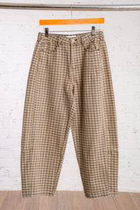 checkered barrel denim