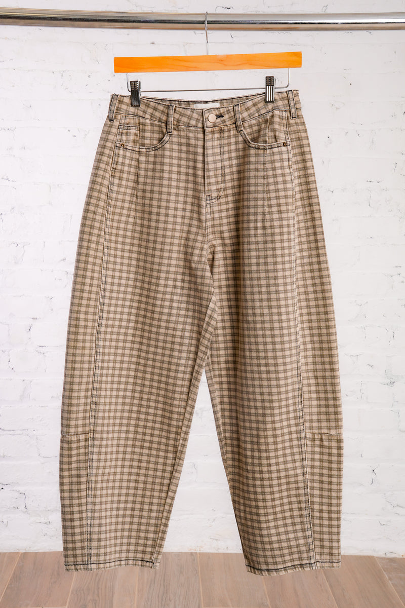 checkered barrel denim