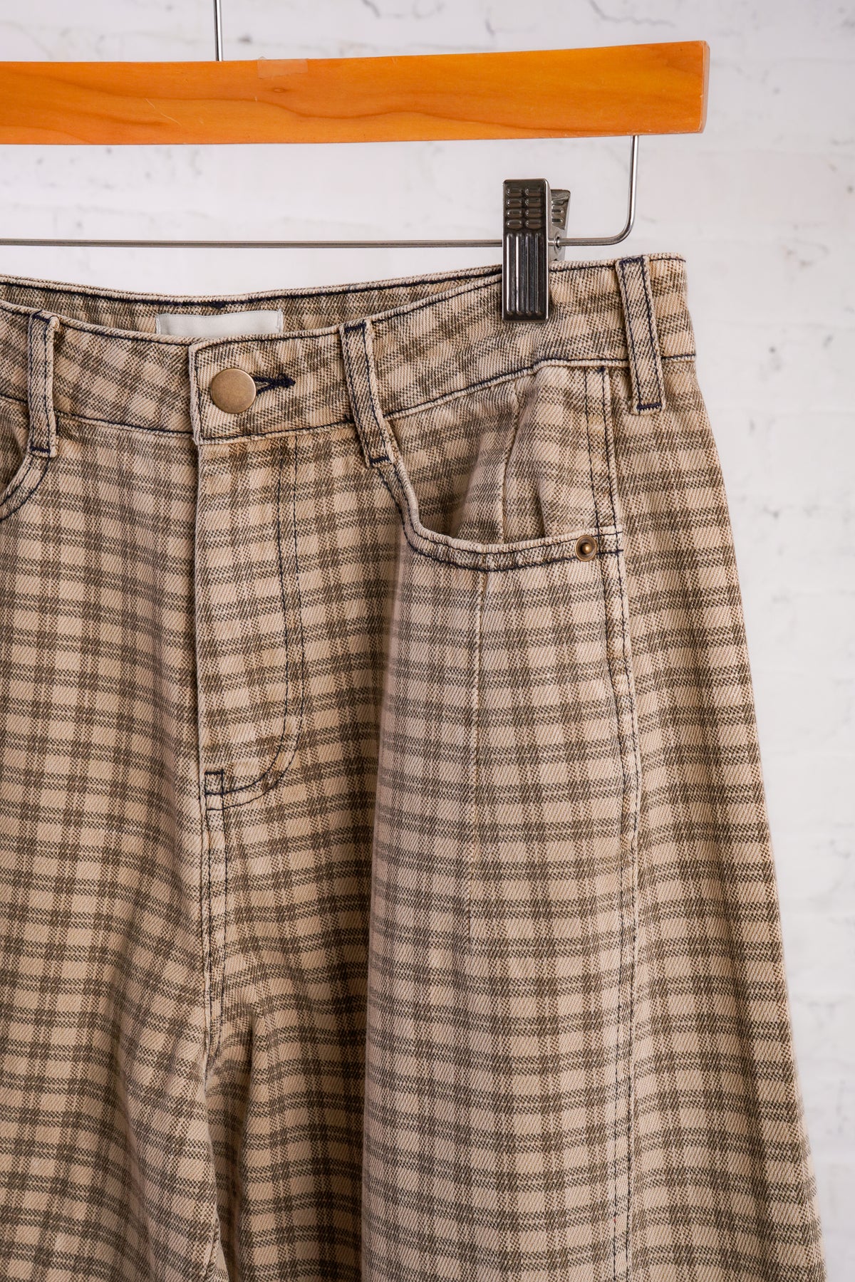 checkered barrel denim