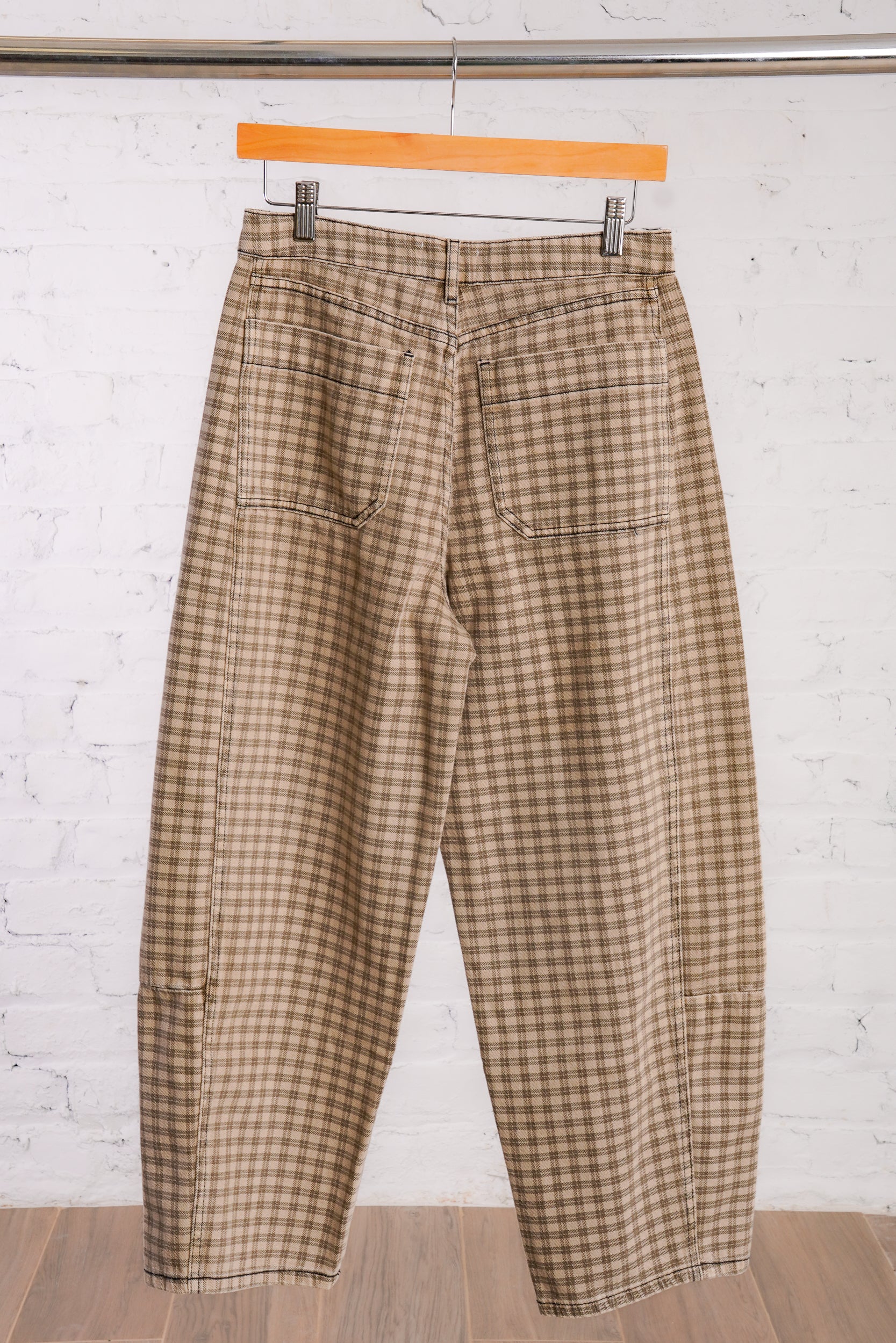 checkered barrel denim