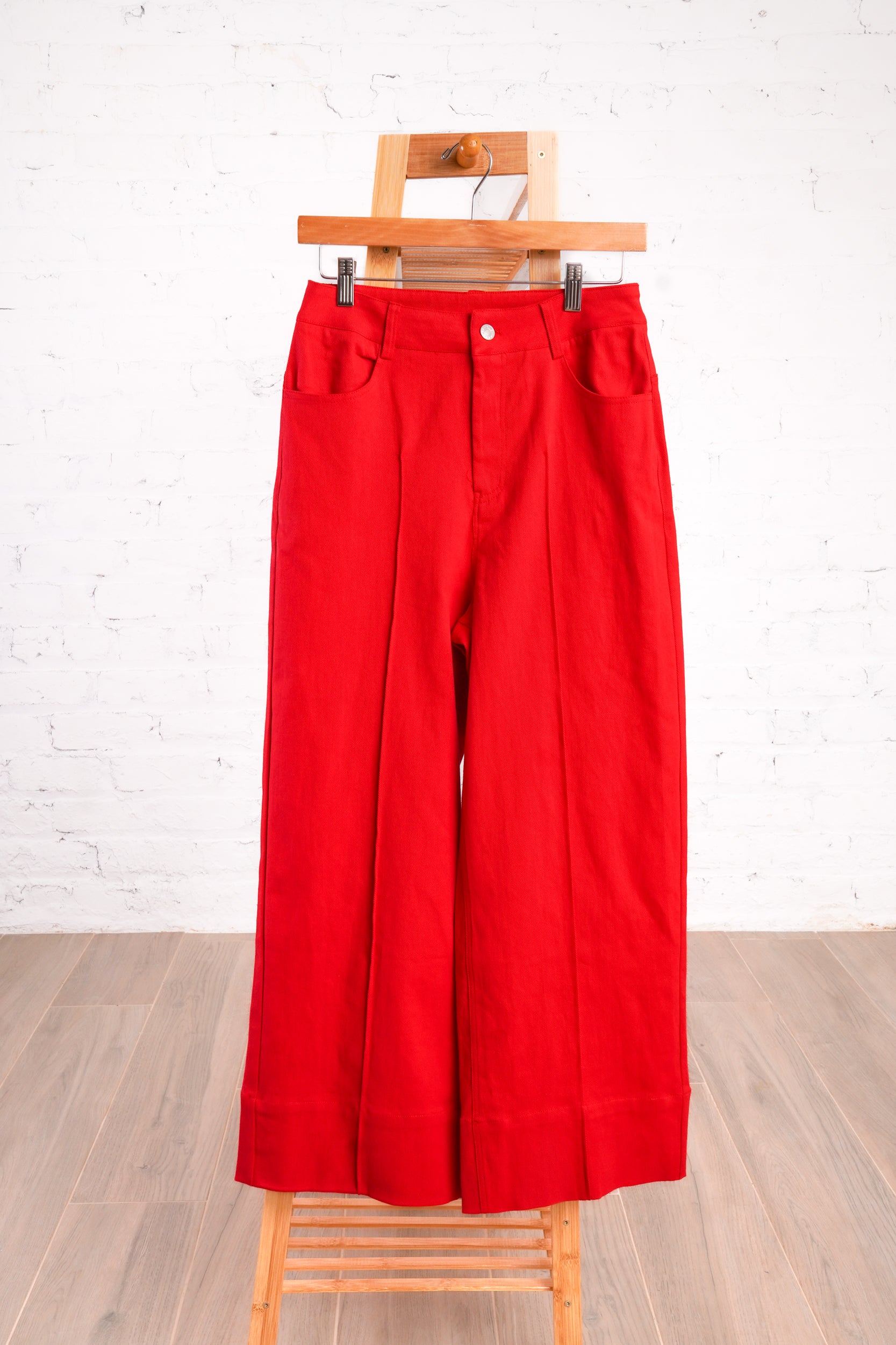 Red pants with flare bottom