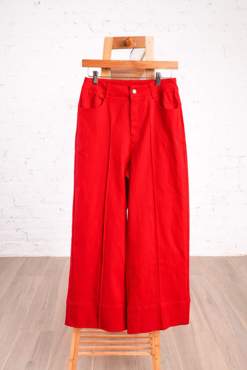 Red pants with flare bottom