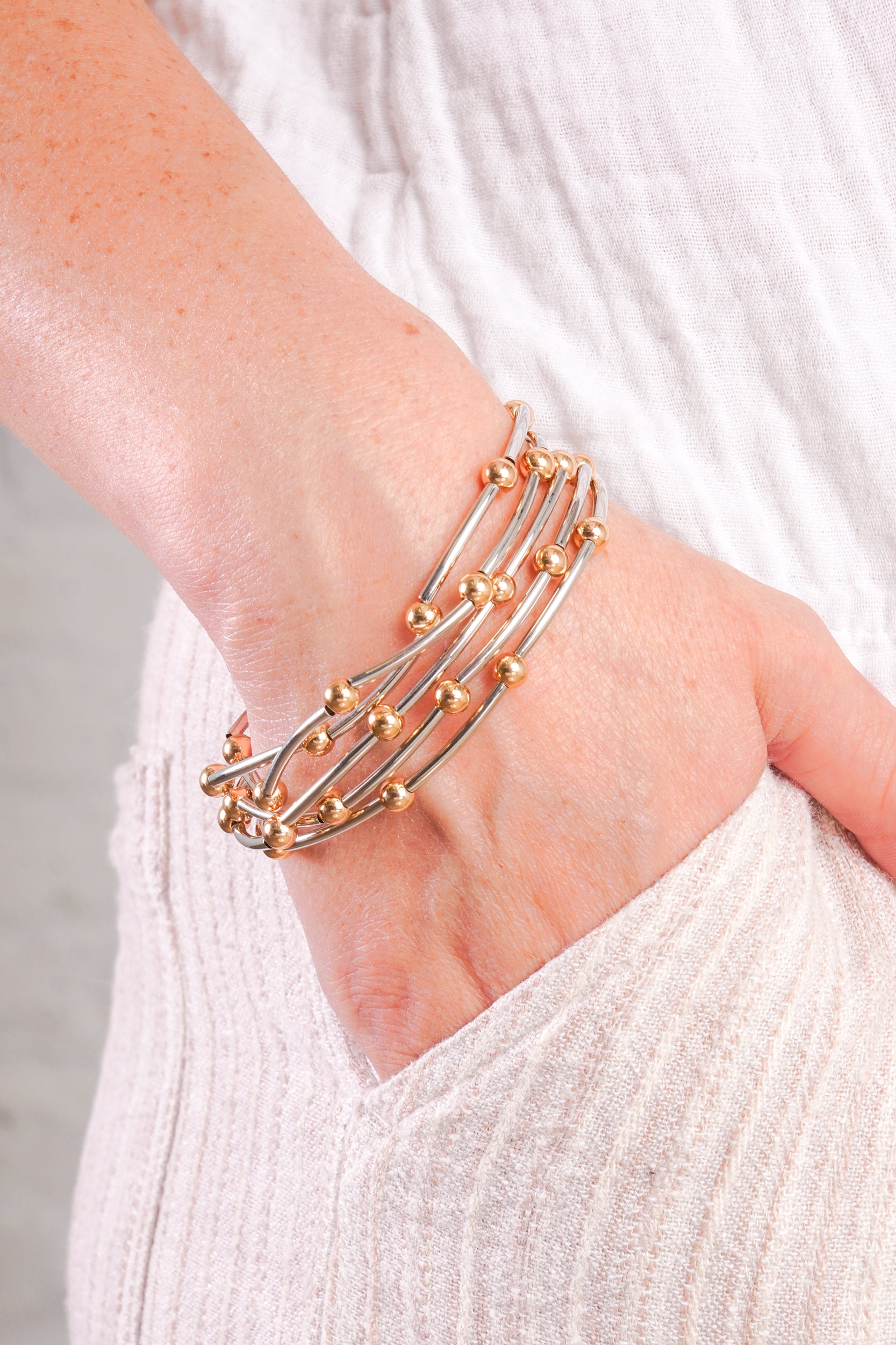 Two Tone Beaded Bracelet Set